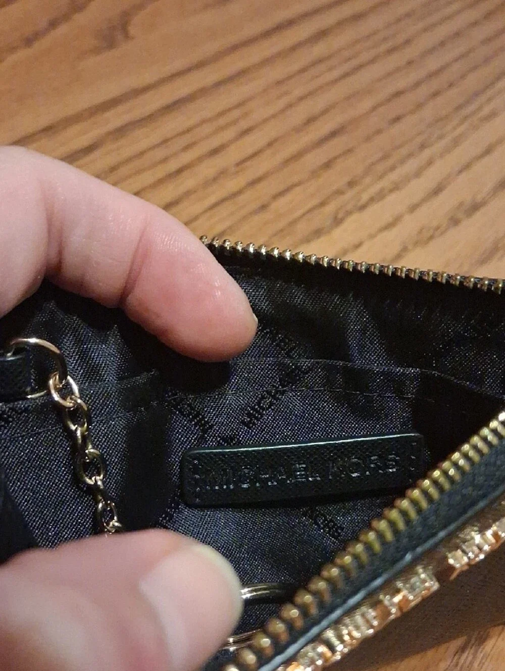 Michael Kors Black Leather Zip Card Pouch with Keyring